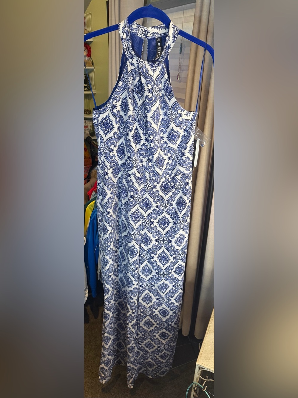 Design Lab Lord & Taylor Navy and White Paisley Tile Jump Suit